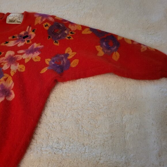 Vintage Red Floral Angora Sweater - Picture 7 of 7